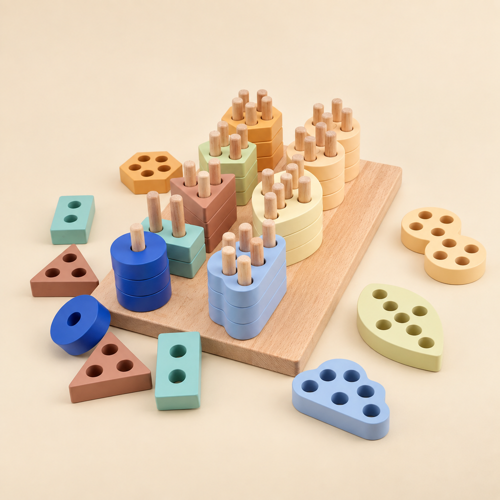 Montessori sorting toy for toddlers with peg board shapes counting and matching game