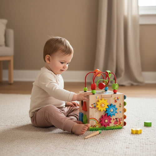 Activity cube for babies with bead maze learning clock shape sorter and xylophone